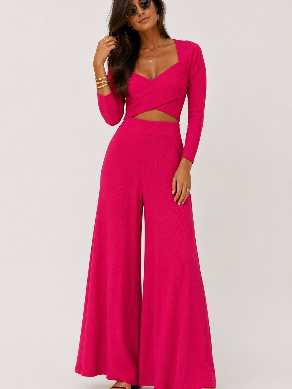 NWE Express Body Contour Hot Pink Ribbed Wrap Crop TopS size party date night